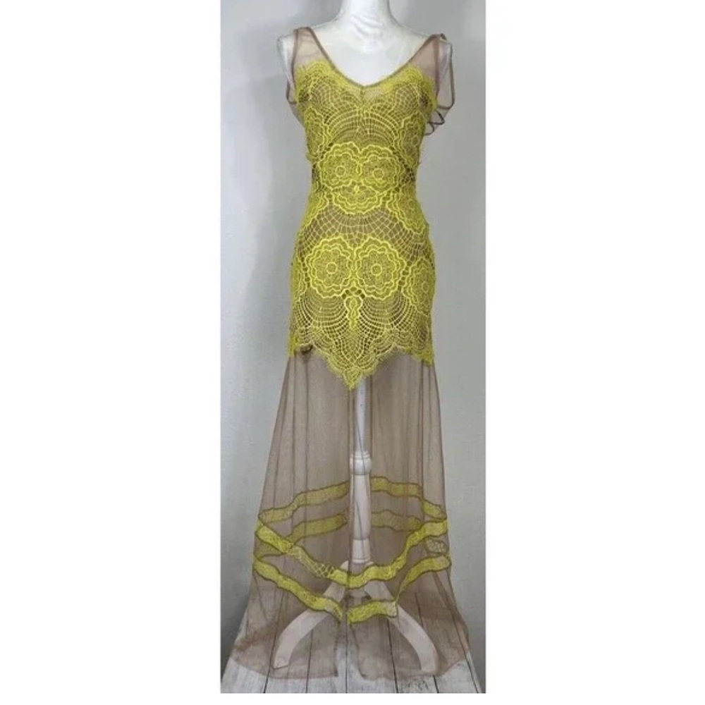 For Love and Lemons Yellow Antigua Maxi Sheer Hem Dress size Small - Picture 6 of 9